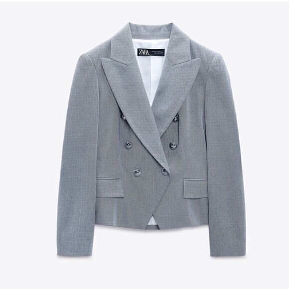 ZARA Double-Breasted Textured Weave Blazer NWT - Picture 1 of 14